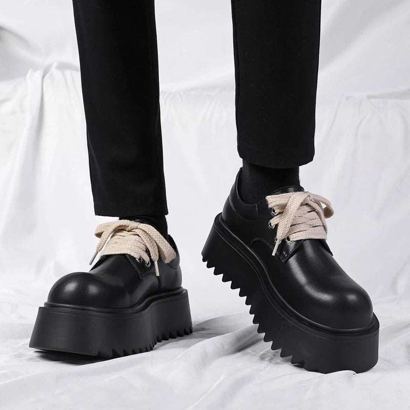 Autumn Men Platform Shoes Casual Business Genuine Leather Shoes Fashion Thick Sole Male Flat Sneakers British High Quality Shoes