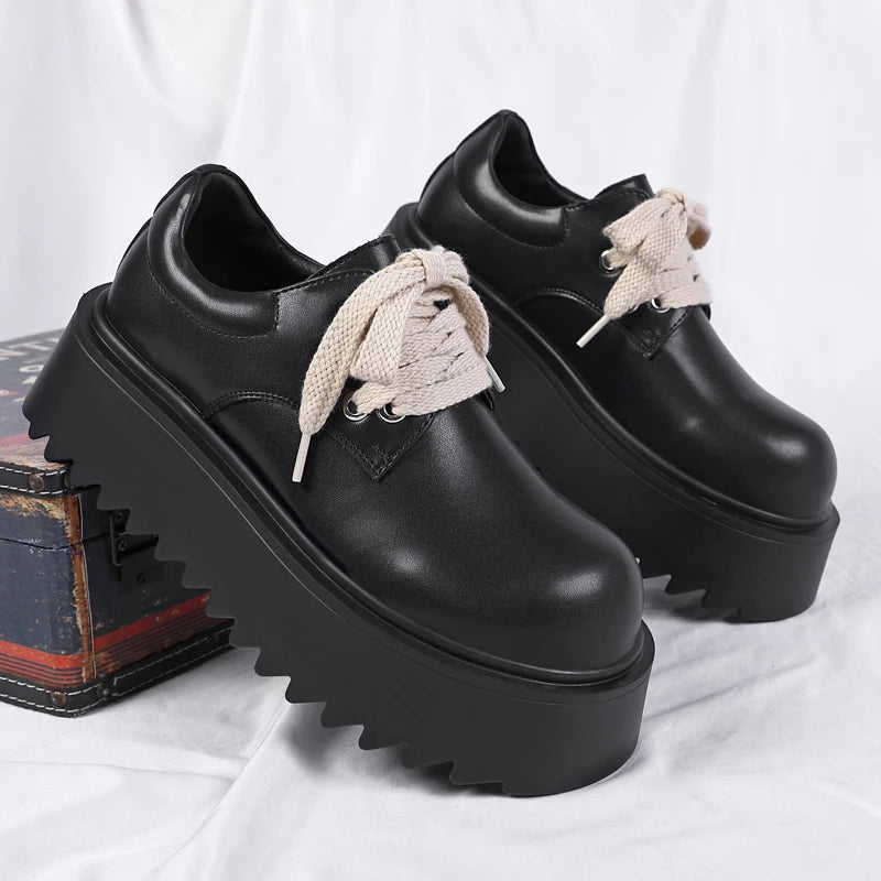 Autumn Men Platform Shoes Casual Business Genuine Leather Shoes Fashion Thick Sole Male Flat Sneakers British High Quality Shoes