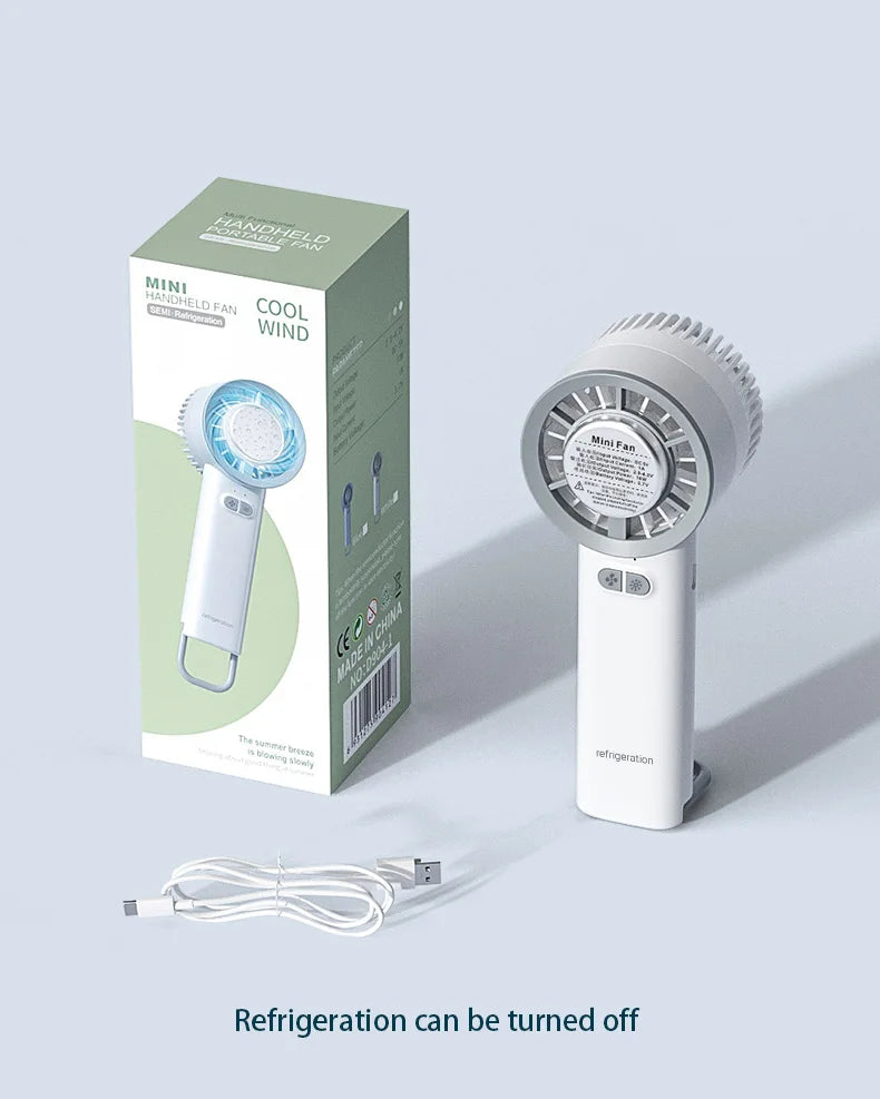 Portable Ice Compress Mini Fan with Hook 3-speed Wind Adjustable USB Rechargeable High-speed Handheld Turbo Fan 3S Fast Cooling