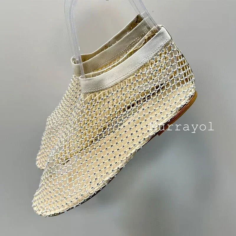 New Round Toe Mesh Breathable Mary Jane Shoes Women Solid Color Flat Shoes Summer Leisure Vacation Single Shoes Loafers