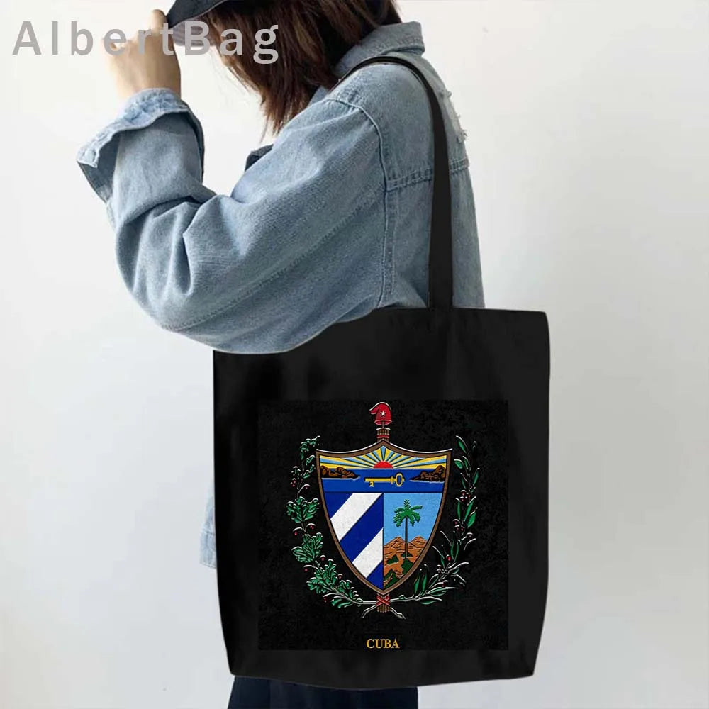 Cuba Country Map Flag Havana Travel Cuban Watercor Shopper Harajuku Canvas Totes Bag Cubana Girl Gift Love Heart Cotton Handbags