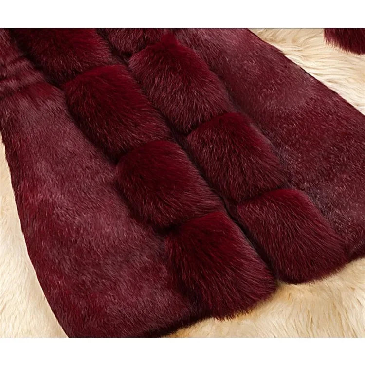 Mid-aged Fur Winter Coat Women Jacket Warm Fuzzy Faux Fur Slim Fit V Neck Overcoat Ladies Mid Length Cold-proof Winter Outerwear