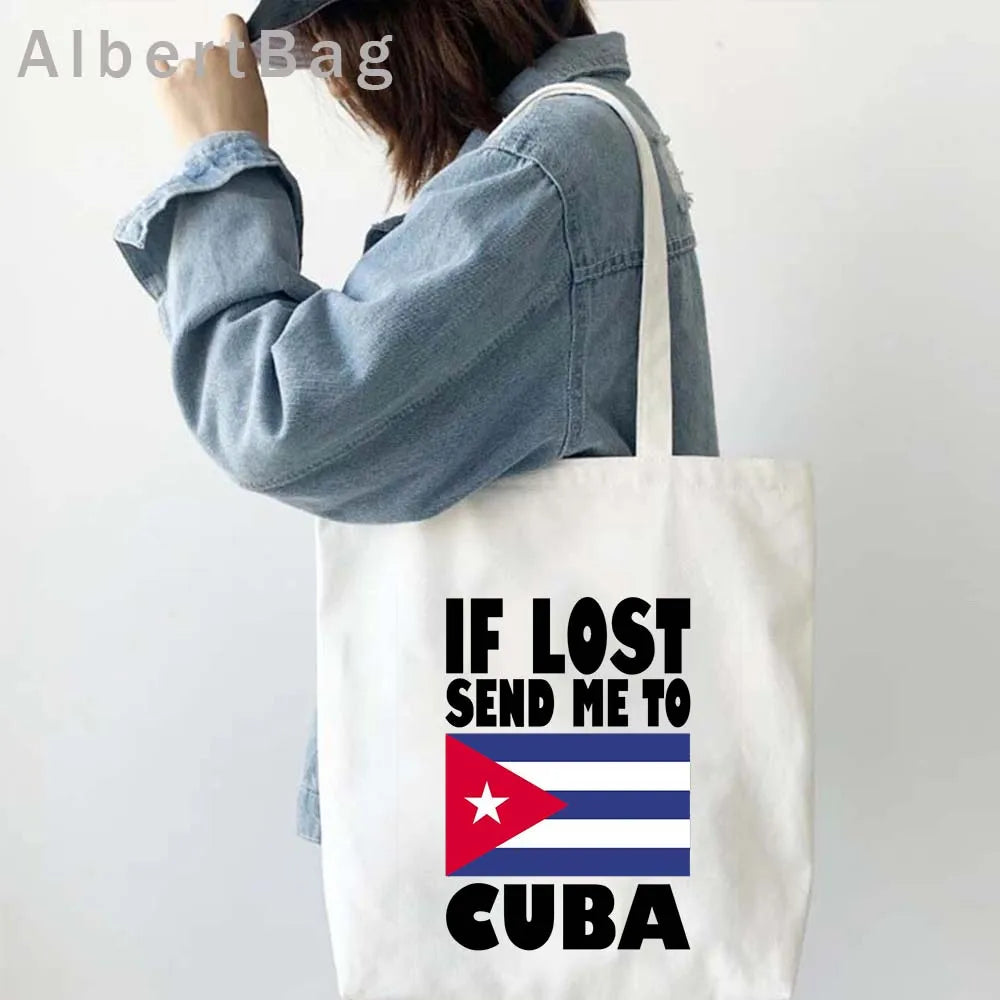 Cuba Country Map Flag Havana Travel Cuban Watercor Shopper Harajuku Canvas Totes Bag Cubana Girl Gift Love Heart Cotton Handbags