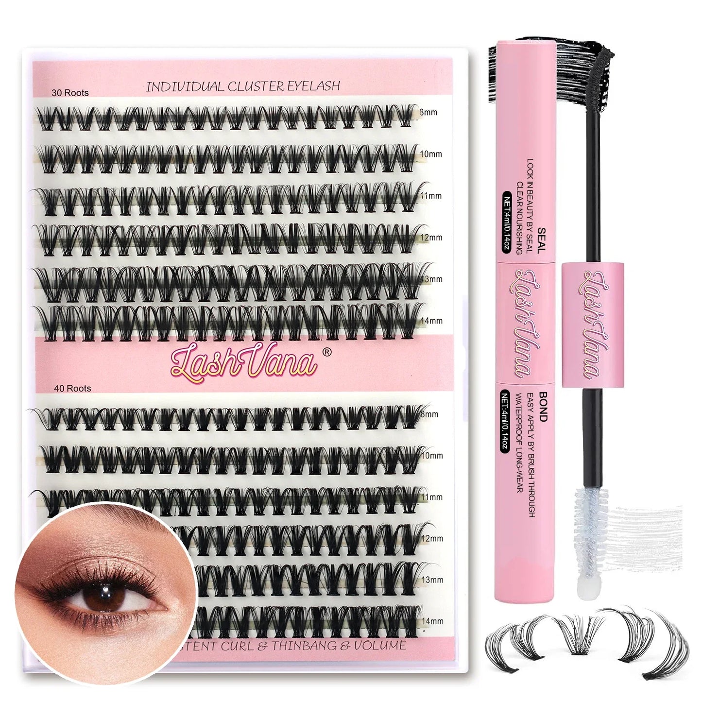 Eyelashes 240PCS Clusters Lash Bond and Seal Makeup Tools DIY Lashes Extension Kit for Lashes Tweezers Waterproof  Eyelashes Set