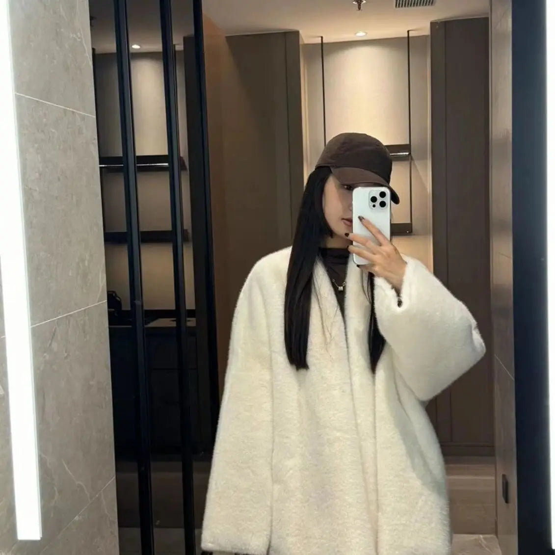 Faux Mink Fur Coat for Women, Open Stitch Jacket,V-Neck Outwear,Thick Furry,Autumn and Winter,New,2024