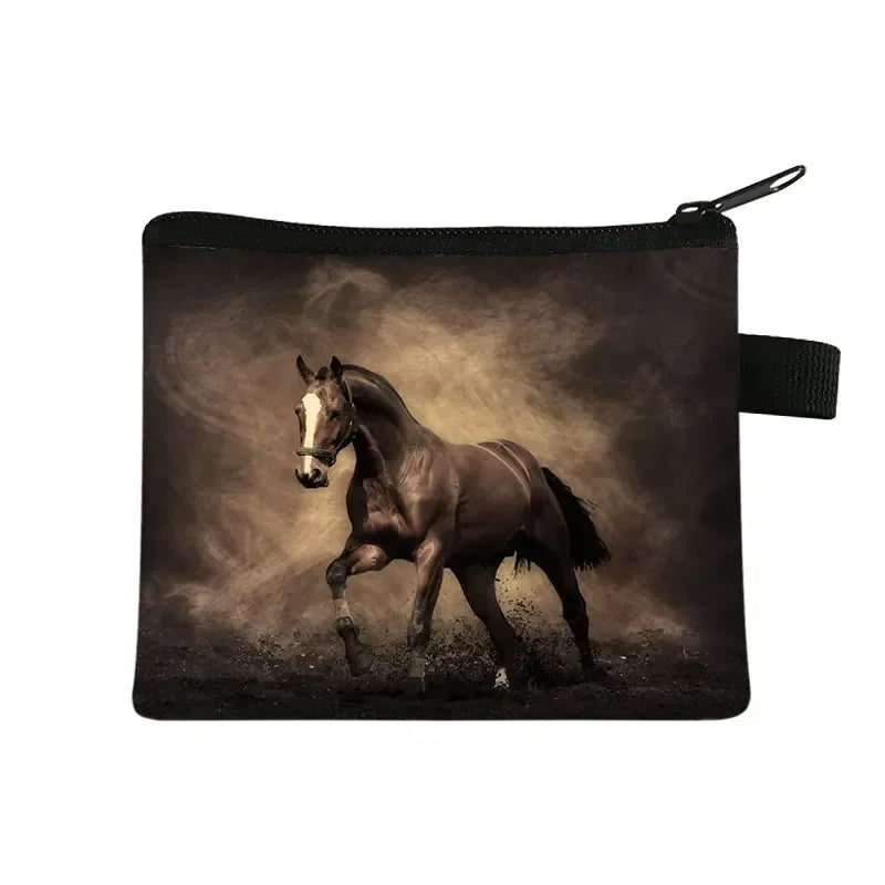 Galloping Horse 3D Printing Coin Purse Ladies Shopping Portable Silver Coin Bag Travel Mini Credit Card ID Card Bag Gift