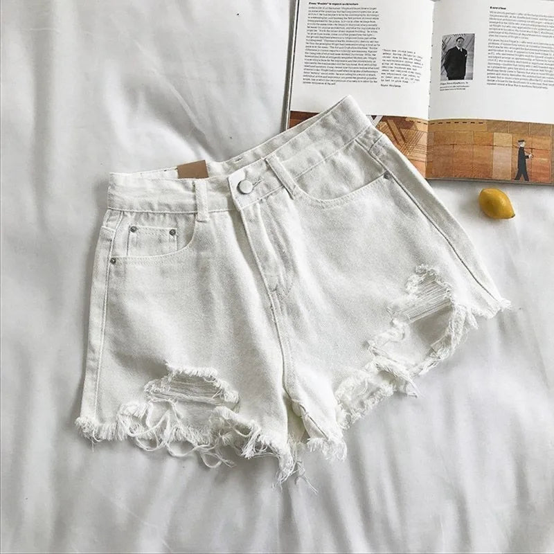 Korean Denim Holes Shorts For Women  Fashion High WaistWide Leg Short Jeans Female Designer Casual Street Short 2025 New Trend