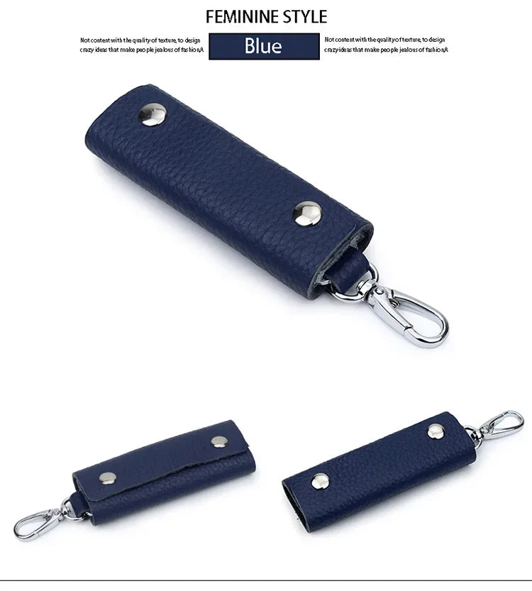 Genuine Leather Key Storage Bag Mini Universal Key Pack Housekeeper Metal Hook Key Holder Wallet for Men and Women
