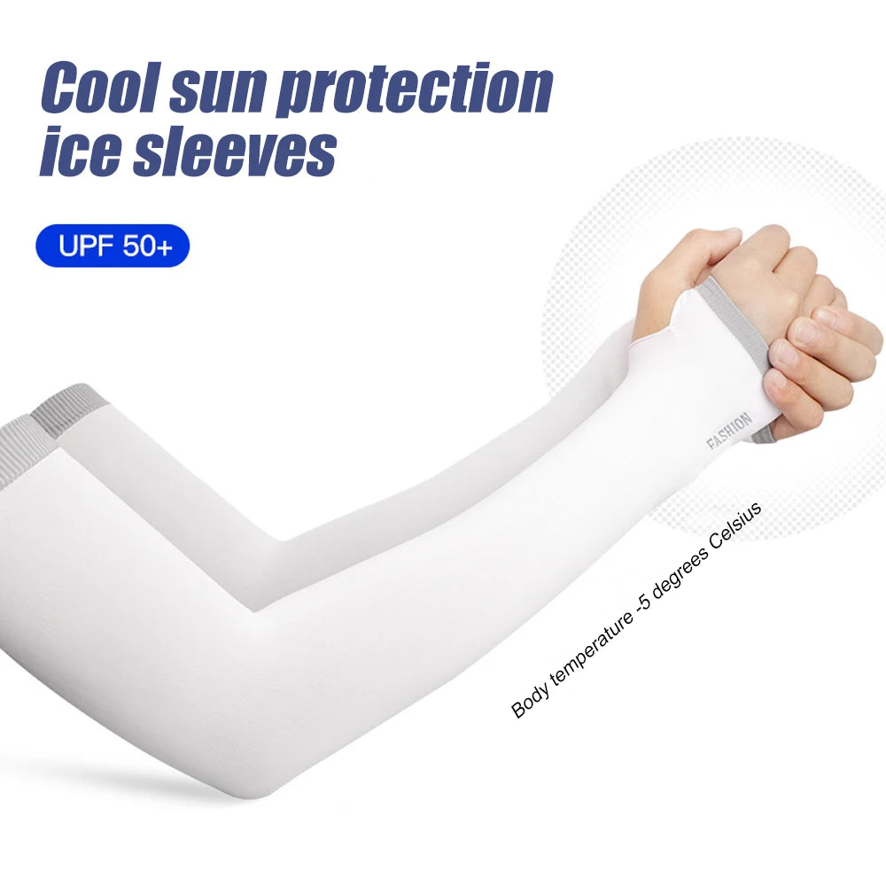 1Pair UV Sun Protection Arm Sleeves Cooling Ice Silk Unisex Women Men Outdoor Sports for Cycling Driving Running Riding Fishing