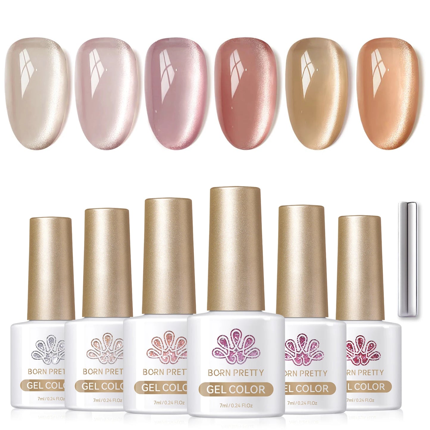 BORN PRETTY 6PCS Pink Ocean Cat Nail Gel Polish Set With Magnet Stick Jelly Holographics Magnetic Nail Kit Salon Art Manicure