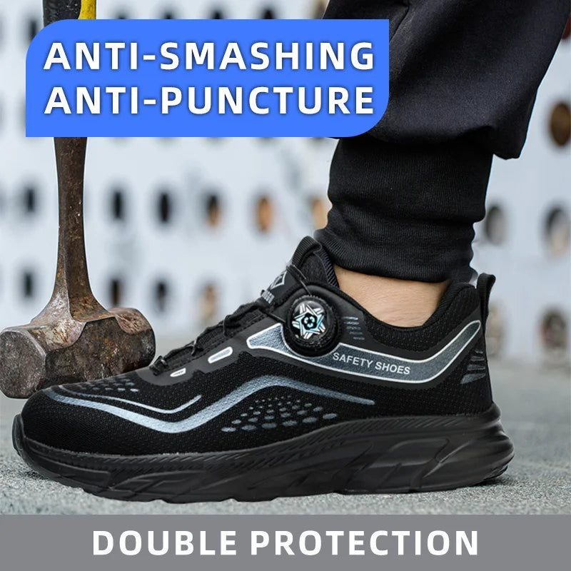 Rotating Button Men Shoes Security Sneakers Steel Toe Shoes Puncture-Proof work Shoes Anti-smash Sport Safety Shoes Protective