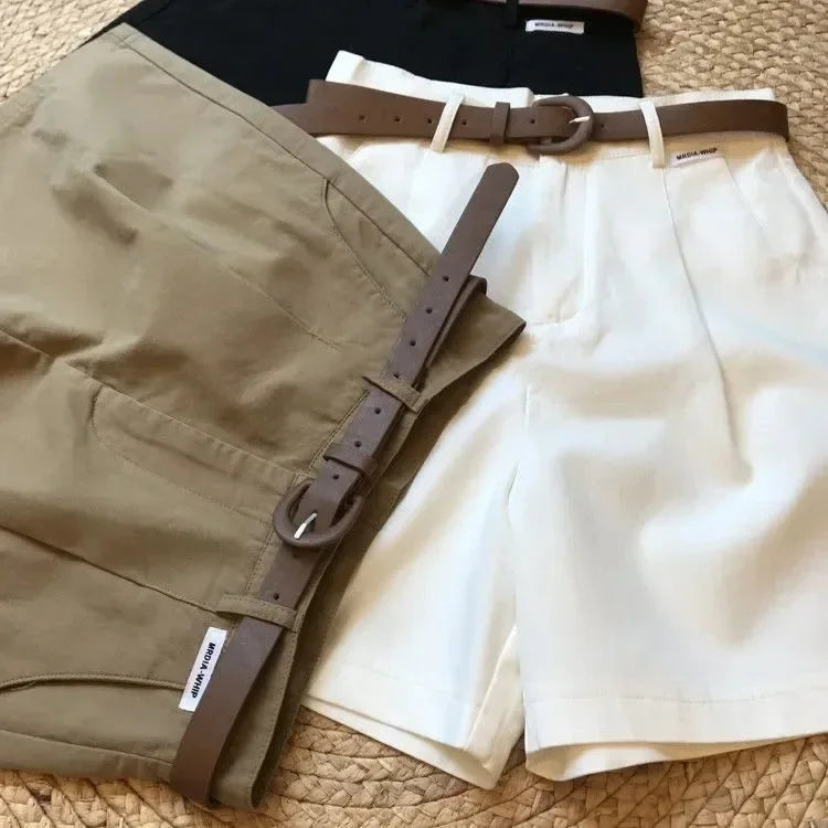 Wide Leg Shorts for Women Summer Thin Cotton A Line Short Pants Office Lady Classic Loose Casual Zipper Women‘s Shorts   high