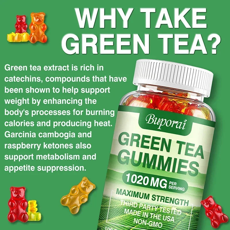 Green Tea Gummies - Belly Fat Burning, Metabolism Boosting, Appetite Suppression, Weight Management