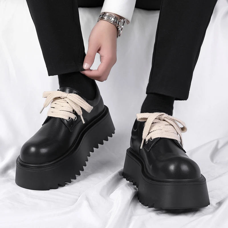 Autumn Men Platform Shoes Casual Business Genuine Leather Shoes Fashion Thick Sole Male Flat Sneakers British High Quality Shoes