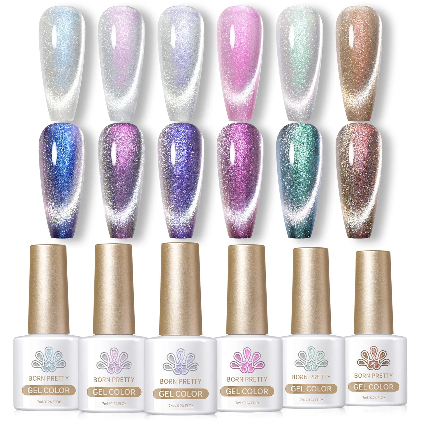 BORN PRETTY 6PCS Pink Ocean Cat Nail Gel Polish Set With Magnet Stick Jelly Holographics Magnetic Nail Kit Salon Art Manicure