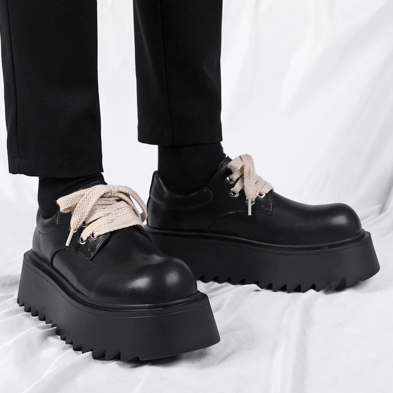 Autumn Men Platform Shoes Casual Business Genuine Leather Shoes Fashion Thick Sole Male Flat Sneakers British High Quality Shoes