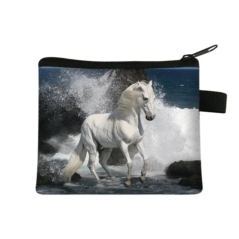 Galloping Horse 3D Printing Coin Purse Ladies Shopping Portable Silver Coin Bag Travel Mini Credit Card ID Card Bag Gift