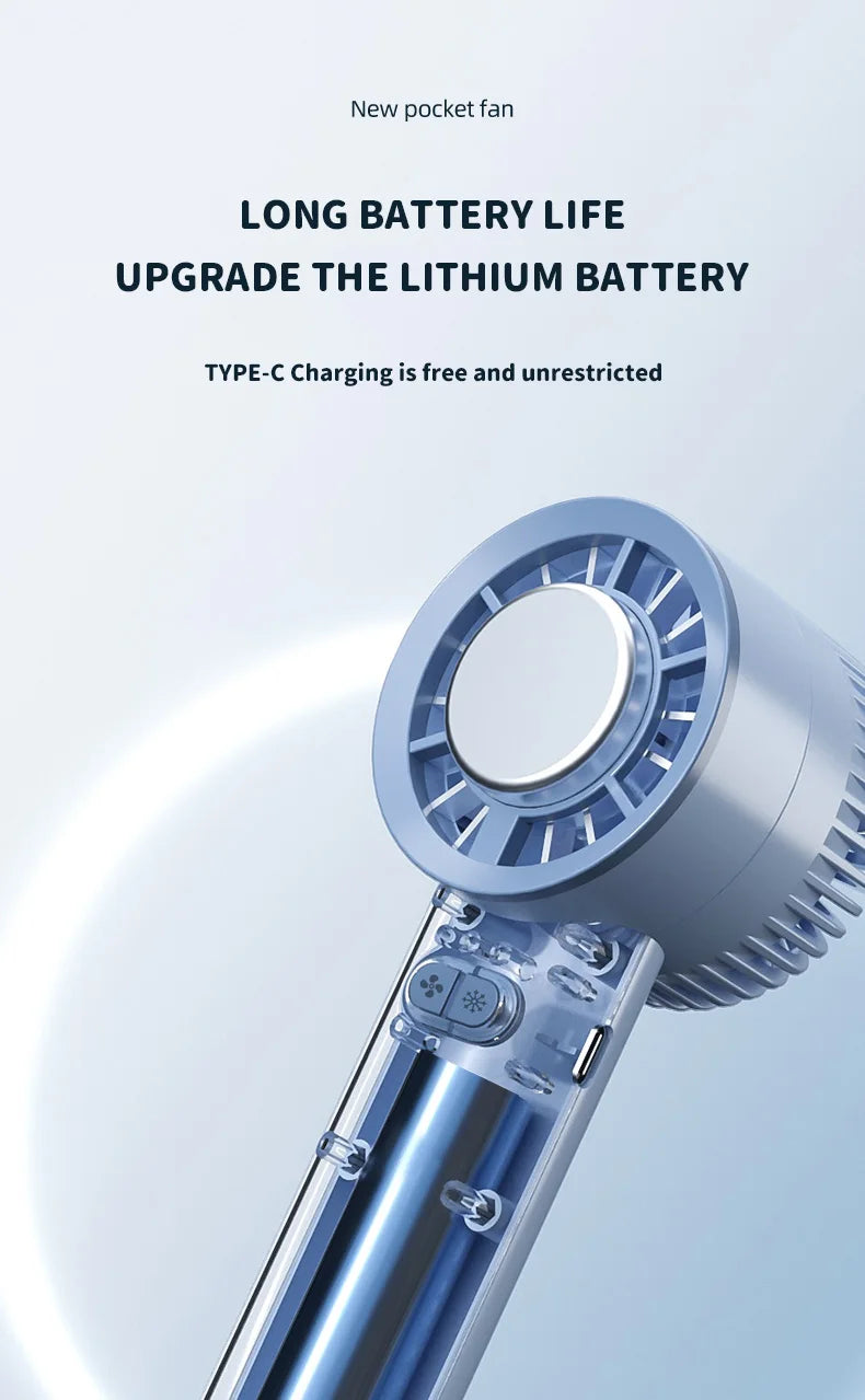 Portable Ice Compress Mini Fan with Hook 3-speed Wind Adjustable USB Rechargeable High-speed Handheld Turbo Fan 3S Fast Cooling