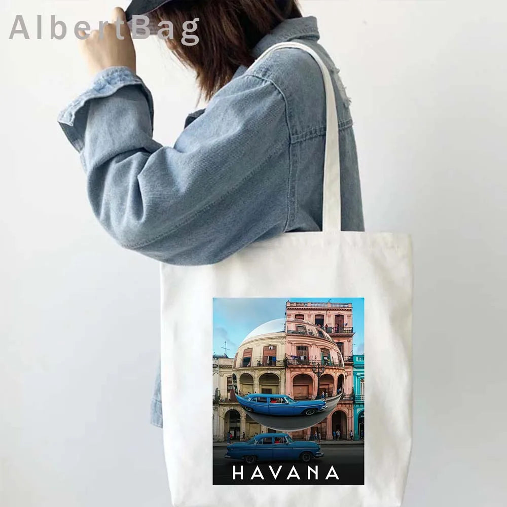 Cuba Country Map Flag Havana Travel Cuban Watercor Shopper Harajuku Canvas Totes Bag Cubana Girl Gift Love Heart Cotton Handbags