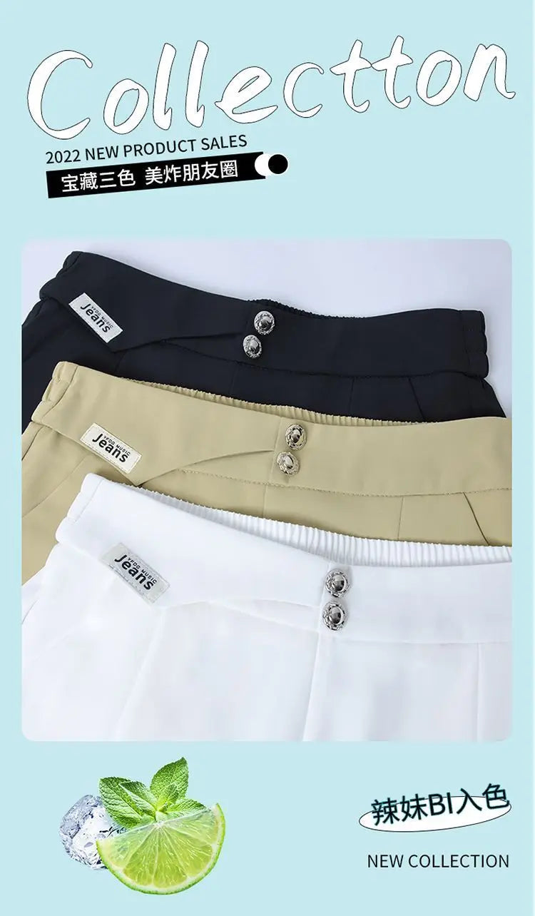 Women Korean Fashion Elegant High Waist Slim Straight Short Pants 2024 Summer Office Lady Chic Commute Casual Black White Shorts