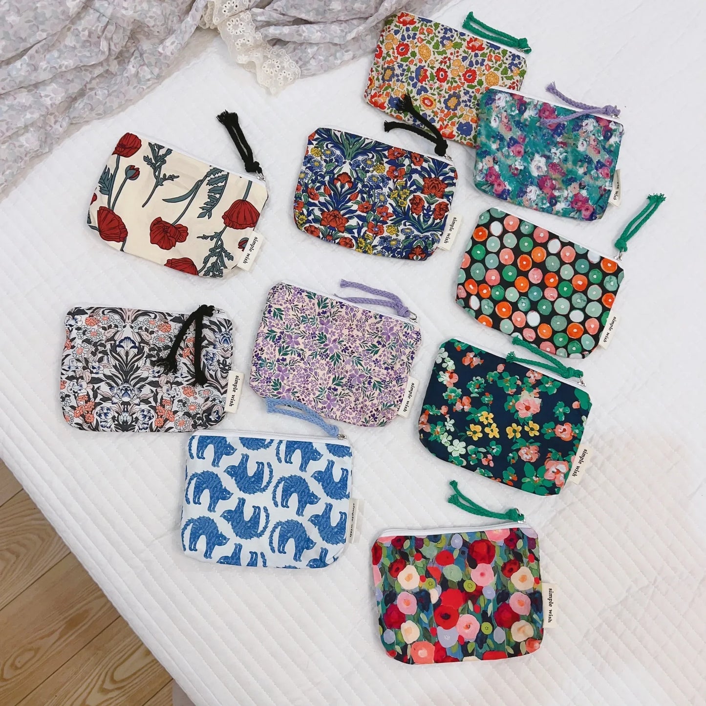 Fresh Floral Print Cotton Lipstick Purse Mini Storage Small Cloth Bag Headphone Bag Travel Cosmetic Pouch Make Up Storage Bag