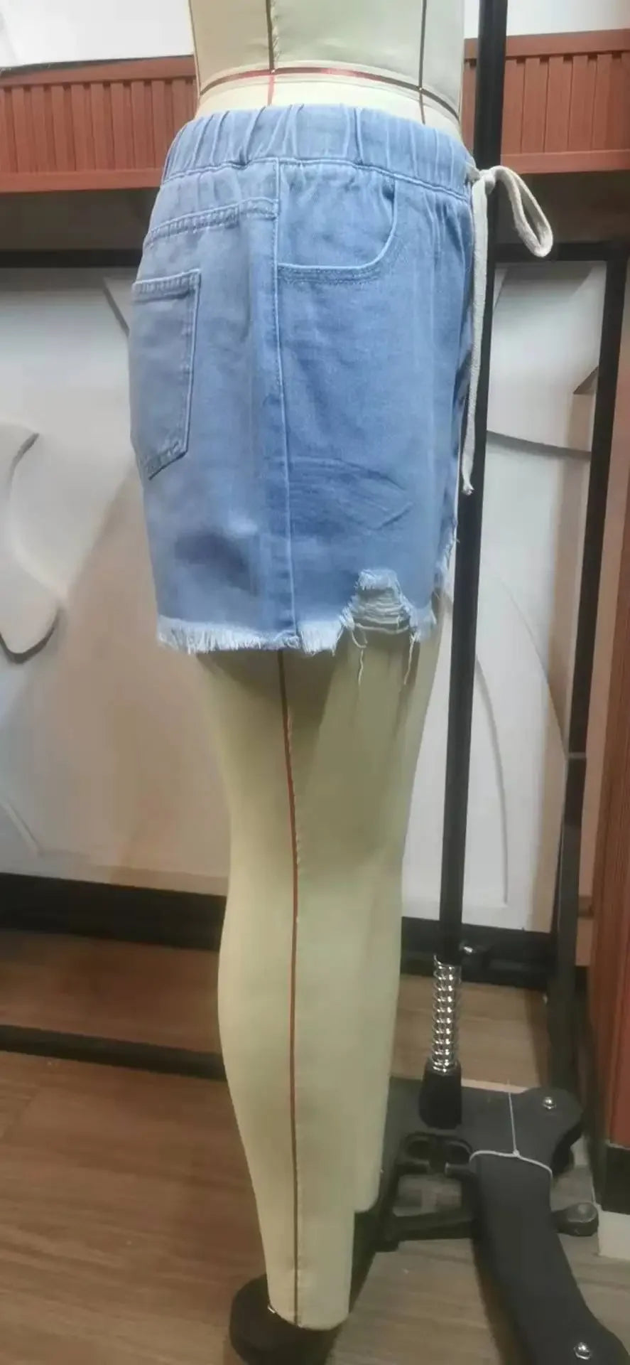 Shorts Women Hole Jeans Distressed Drawstring Elastic Waist Washed Denims 2025 Mom Jeans Streetwear Vintage Straight Short Pants