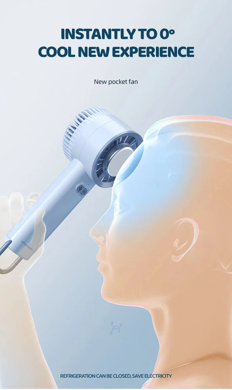 Portable Ice Compress Mini Fan with Hook 3-speed Wind Adjustable USB Rechargeable High-speed Handheld Turbo Fan 3S Fast Cooling