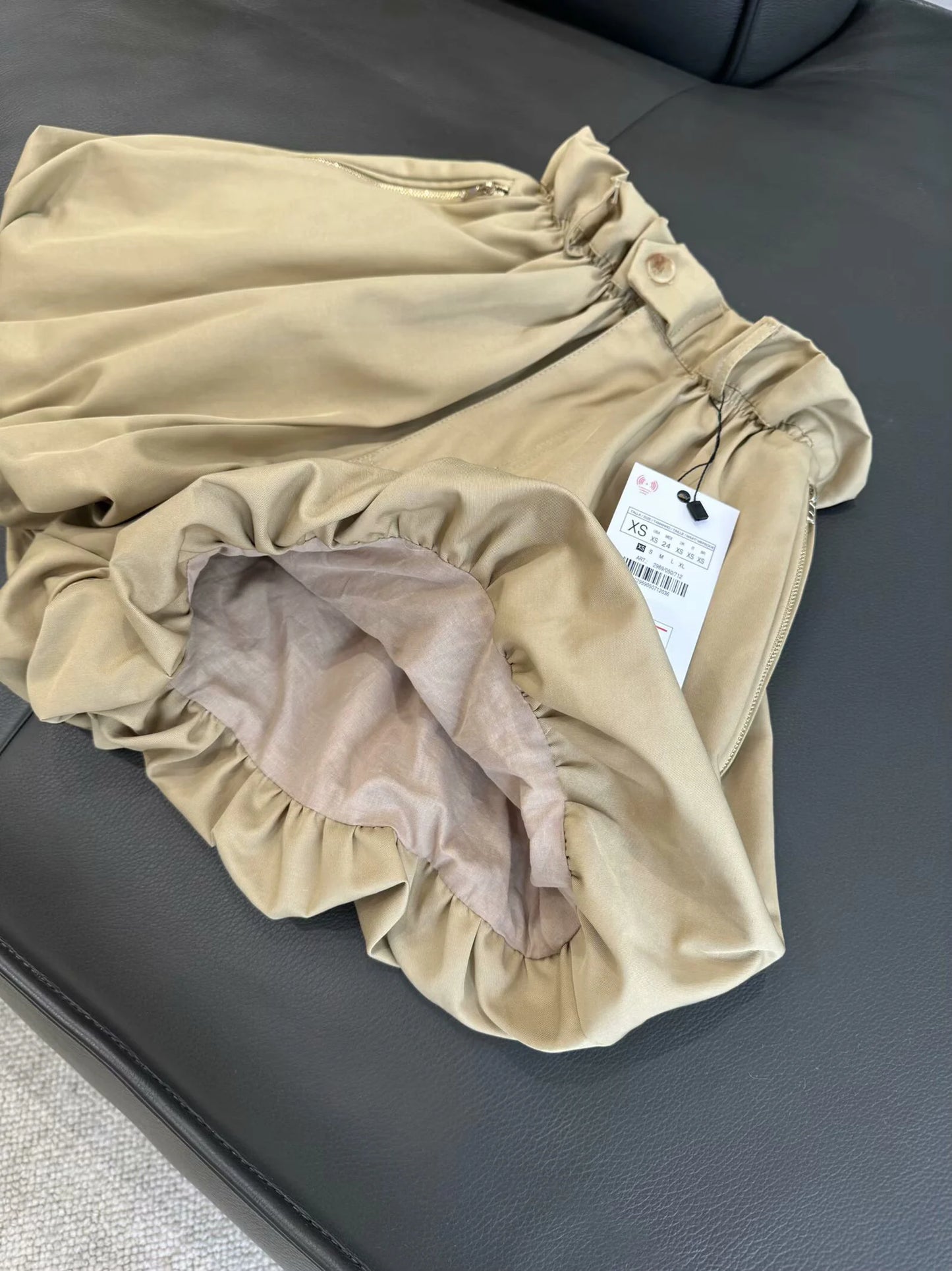 DEEABAE Spring And Summer New Casual Fashion Temperament Pocket Zipper Balloon Version Pants Skirt Shorts