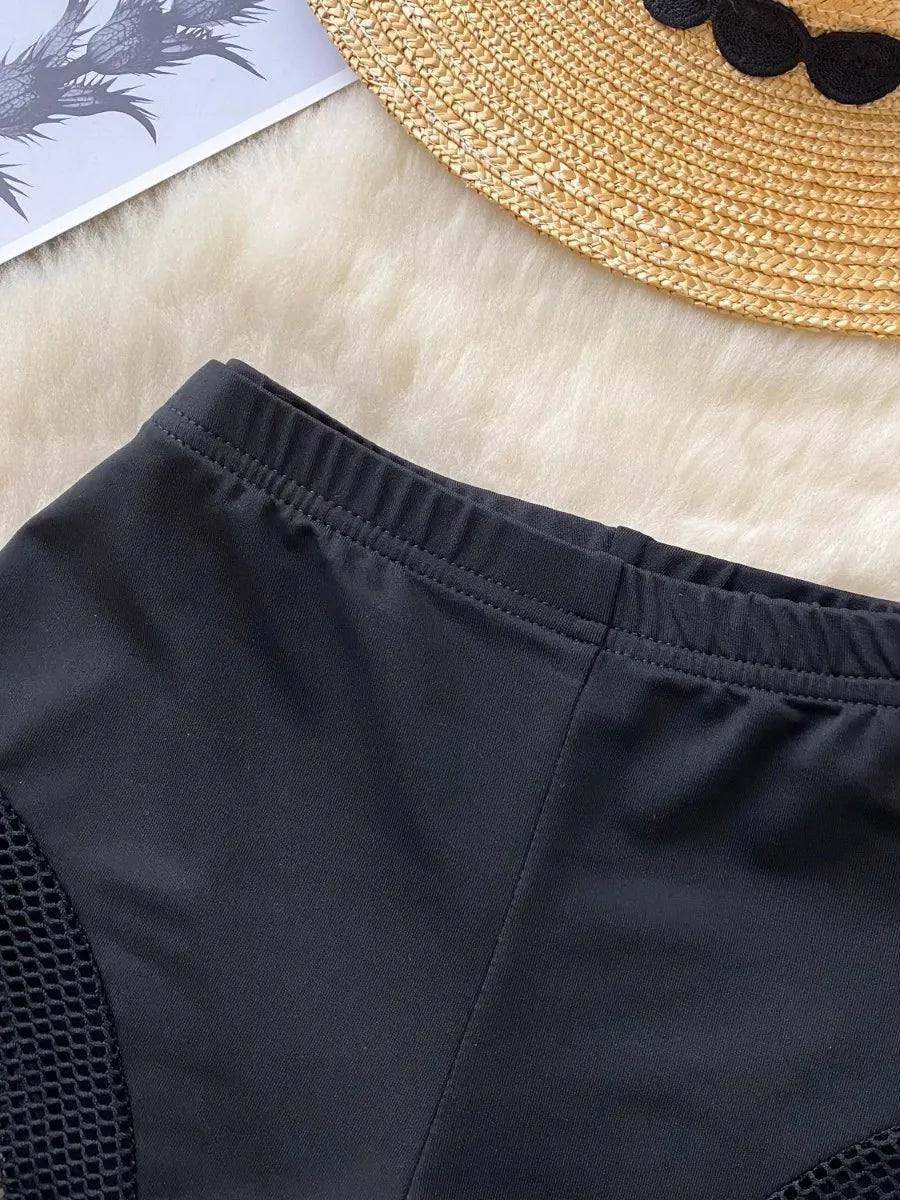 Foamlina Women's Casual Sweatpants Girl's Summer New Sexy Tight Hip Pants Pure Lust Black Grid Patchwork Y2K Street Shorts