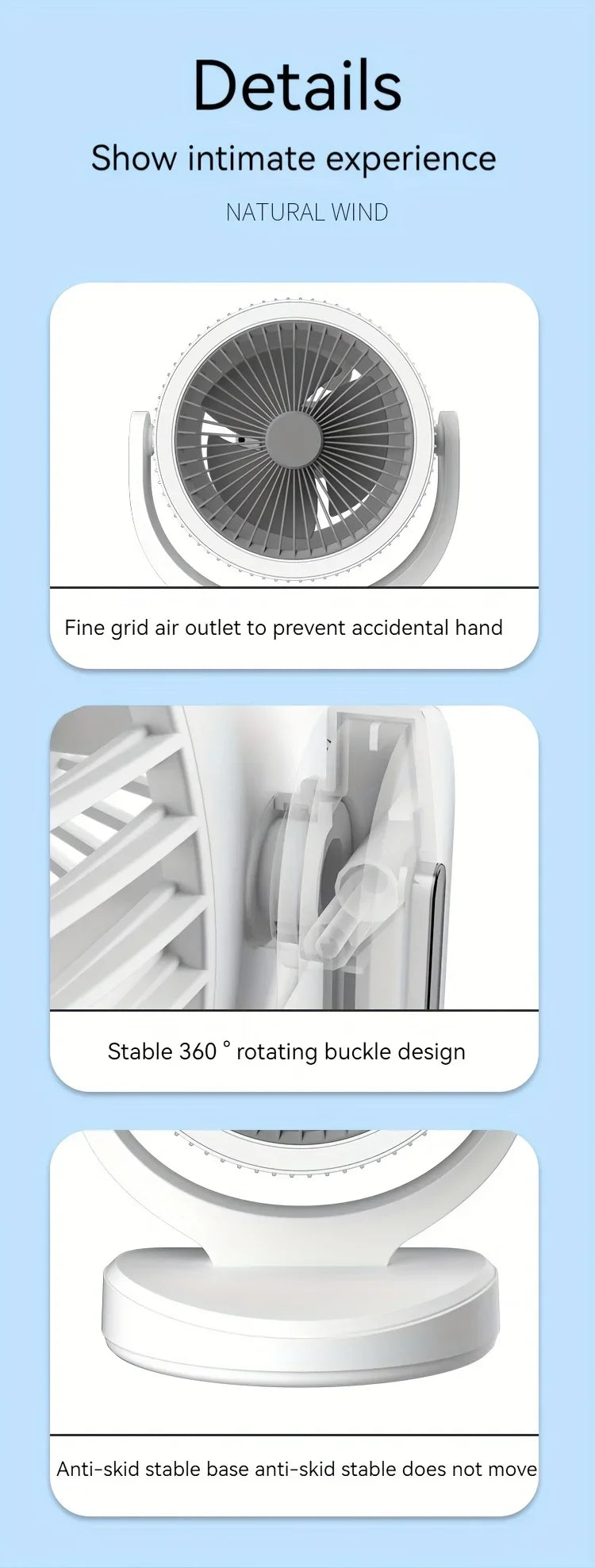 360-Degree Rotatable White Desk Fan with Night Light Charging Air Cycle Desktop Fan Adjustable Airflow for Indoor & Outdoor Use