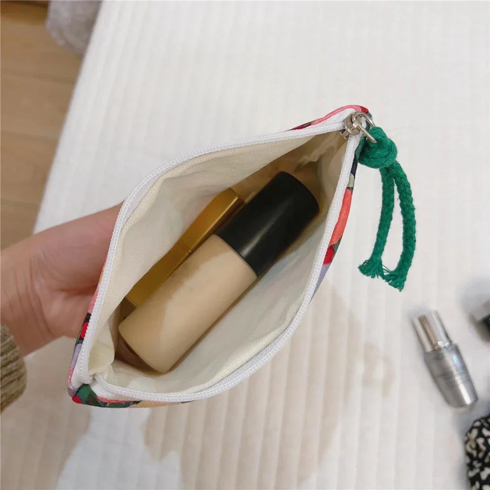 Fresh Floral Print Cotton Lipstick Purse Mini Storage Small Cloth Bag Headphone Bag Travel Cosmetic Pouch Make Up Storage Bag