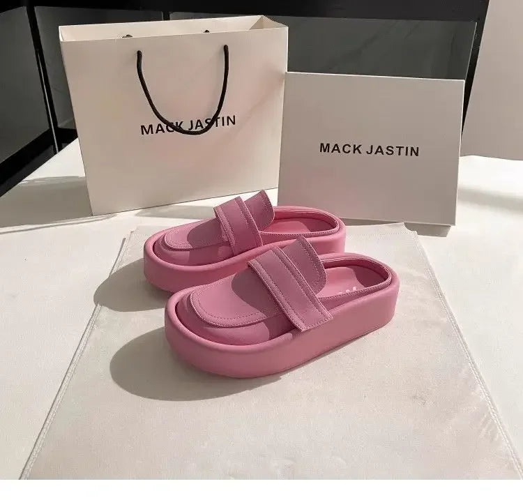 Spring/Summer Soft Bottom Women Slippers Fashionable Outdoor Retro Roman Sandals Casual Lazy Baotou Thick Bottom Half Slippers