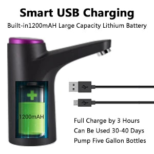 Portable 5-Gallon Water Dispenser with USB Charging Automatic Electric Pump for Home Office Outdoor Use