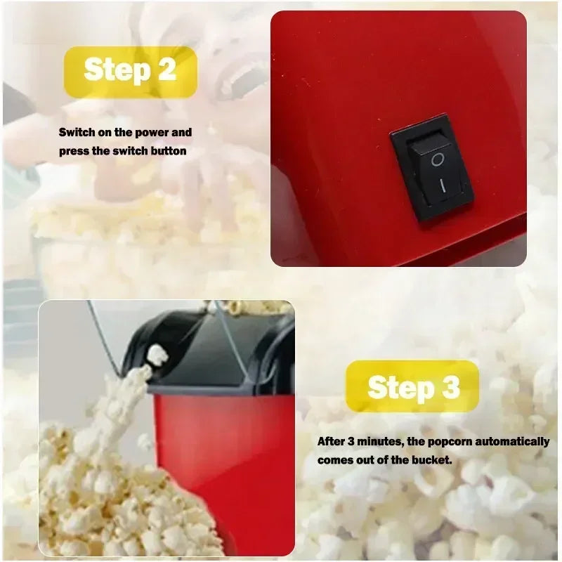 220V Compact Automatic Oil-free Home Popcorn Machine Small Kitchen Popcorn Maker Quick Healthy Snacking Easy Operation