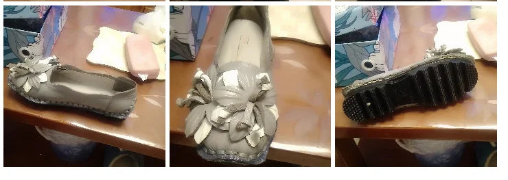 Genuine Leather Ballet Flats Women's Slip On Loafers Vintage Handmade Flower Soft Muffin Platform Casual Walk Dress Shoes Woman