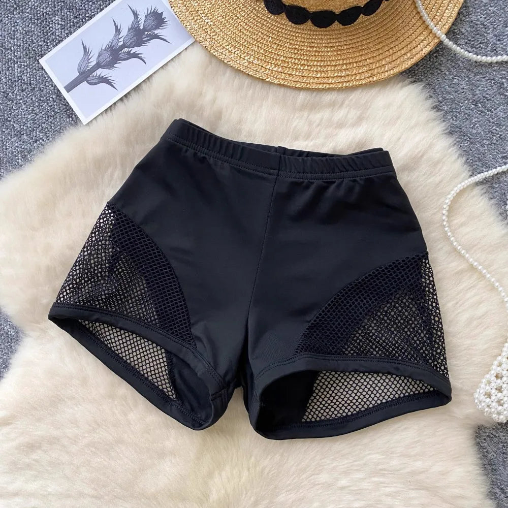 Foamlina Women's Casual Sweatpants Girl's Summer New Sexy Tight Hip Pants Pure Lust Black Grid Patchwork Y2K Street Shorts