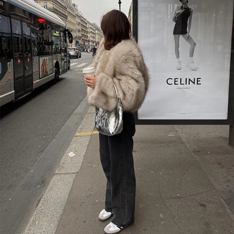 Ins Hot Brand Fashion Black Warm Cozy Cropped Faux Fur Coat Women Winter 2024 Chic Girls Street Fashion Luxury Short Fur Jacket