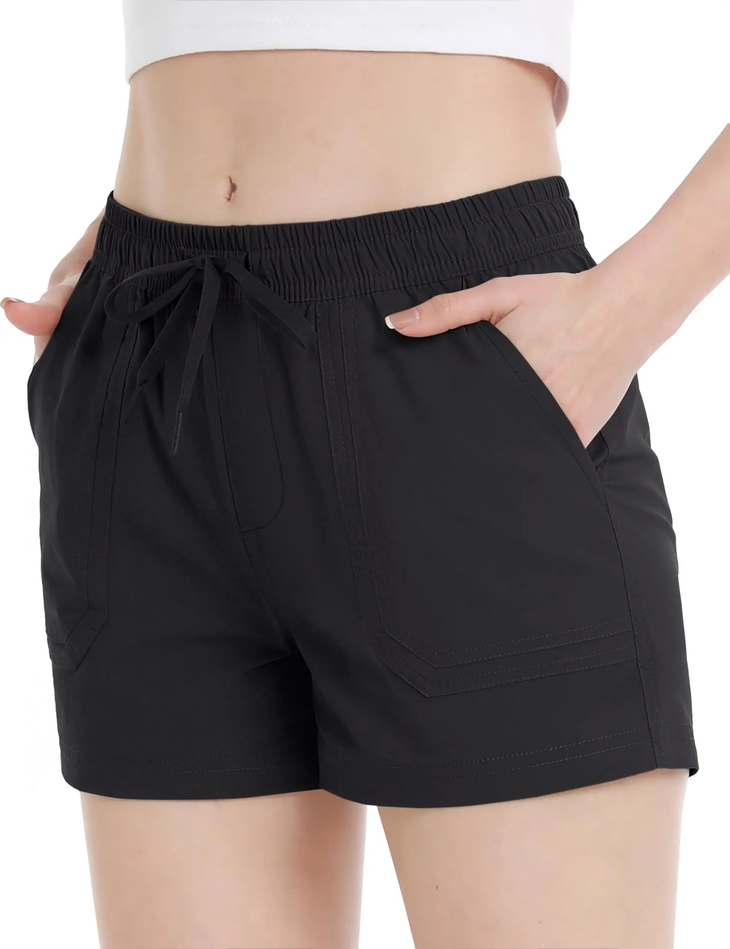 TACVASEN Quick Dry Hiking Cargo Shorts Womens Summer Outdoor Athletic Short Pants Elastic Waist Drawstring 4 Pockets Gym Shorts