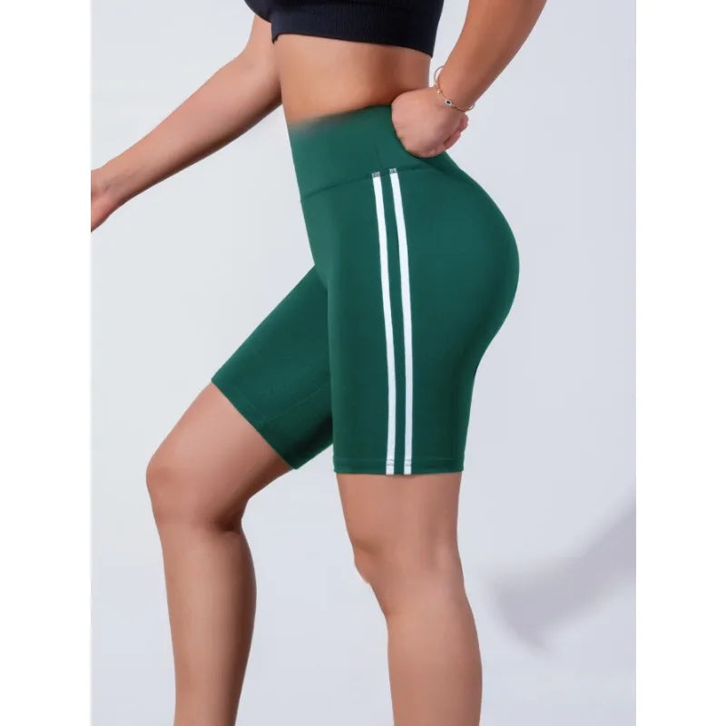 Summer High Waist Shorts Women Sports Striped Shorts Butt Liftting Skinny Leggings Gym Running Cycling Breathable Yoga Shorts