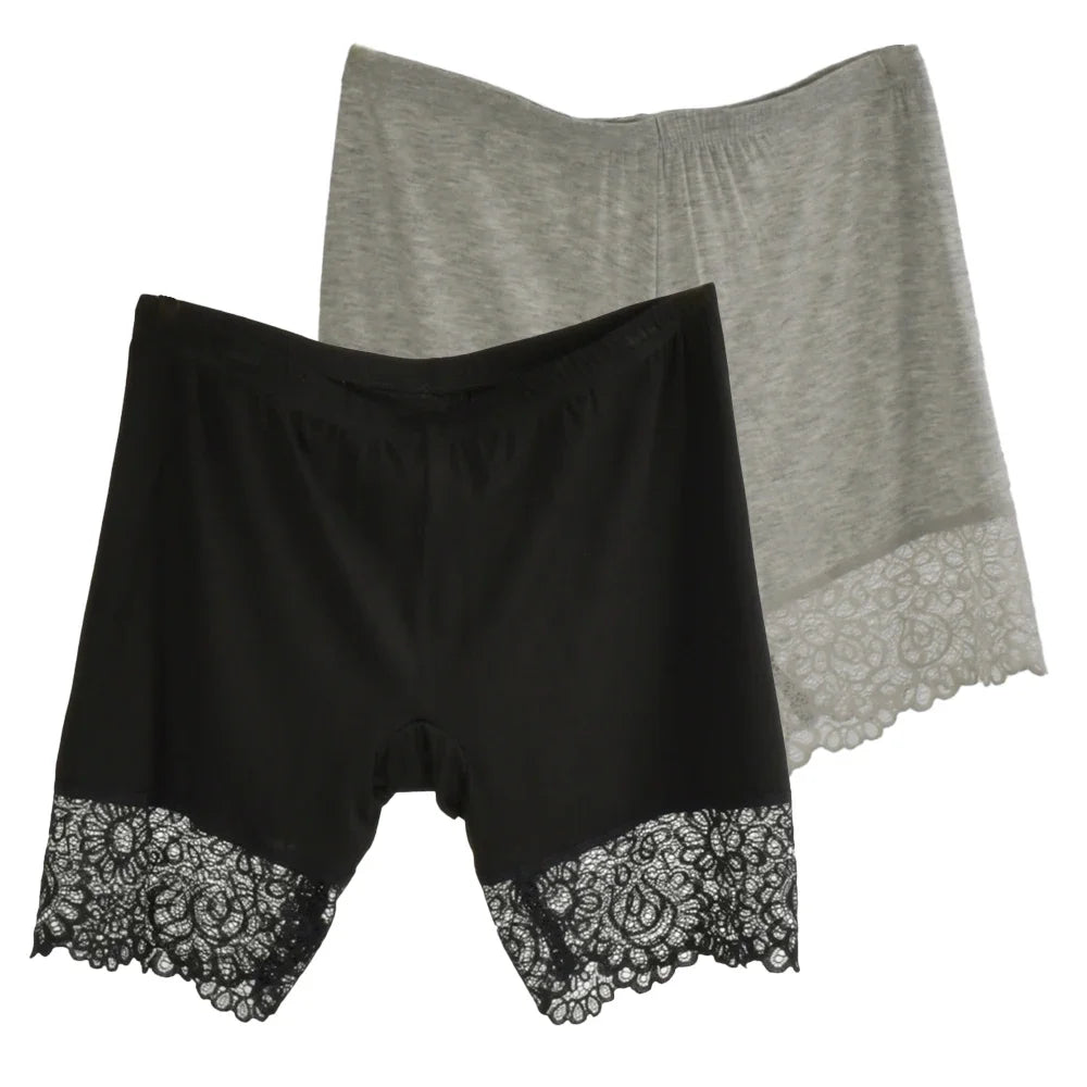 2Pcs Women Plus Big Size Safety With Lace Woman Panties Pants High Waist Shorts Under Female Summer Under Skirt Shorts Modal