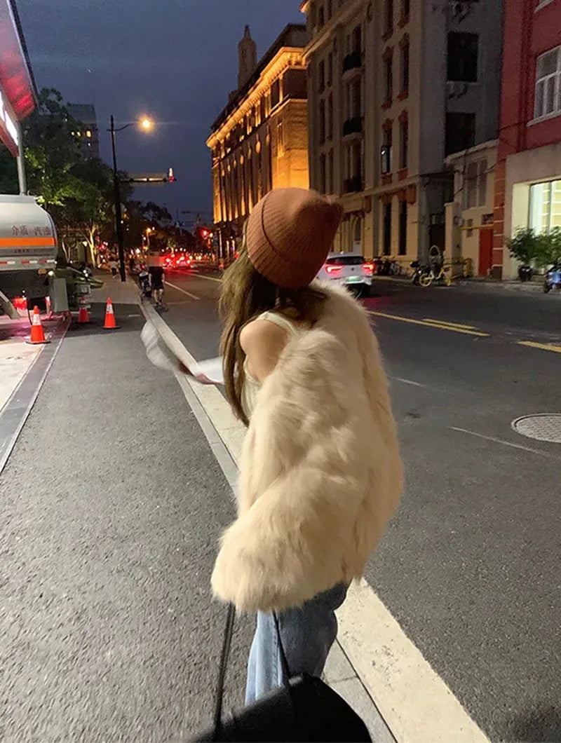 Faux Fur Coat Women Clothing Y2K Autumn New Fashion Casual Imitation Fox Fur Jacket Crop Loose All Match Warm Female Winter Top