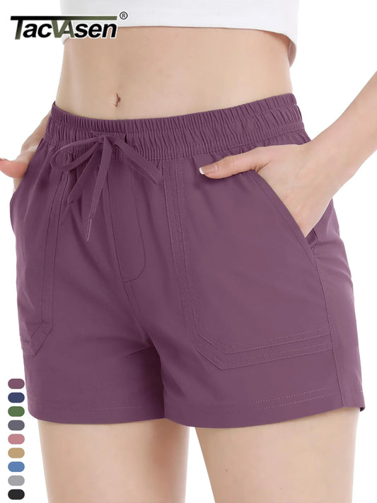 TACVASEN Quick Dry Hiking Cargo Shorts Womens Summer Outdoor Athletic Short Pants Elastic Waist Drawstring 4 Pockets Gym Shorts