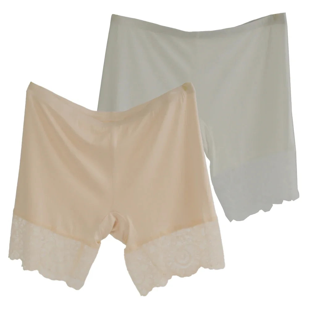 2Pcs Women Plus Big Size Safety With Lace Woman Panties Pants High Waist Shorts Under Female Summer Under Skirt Shorts Modal
