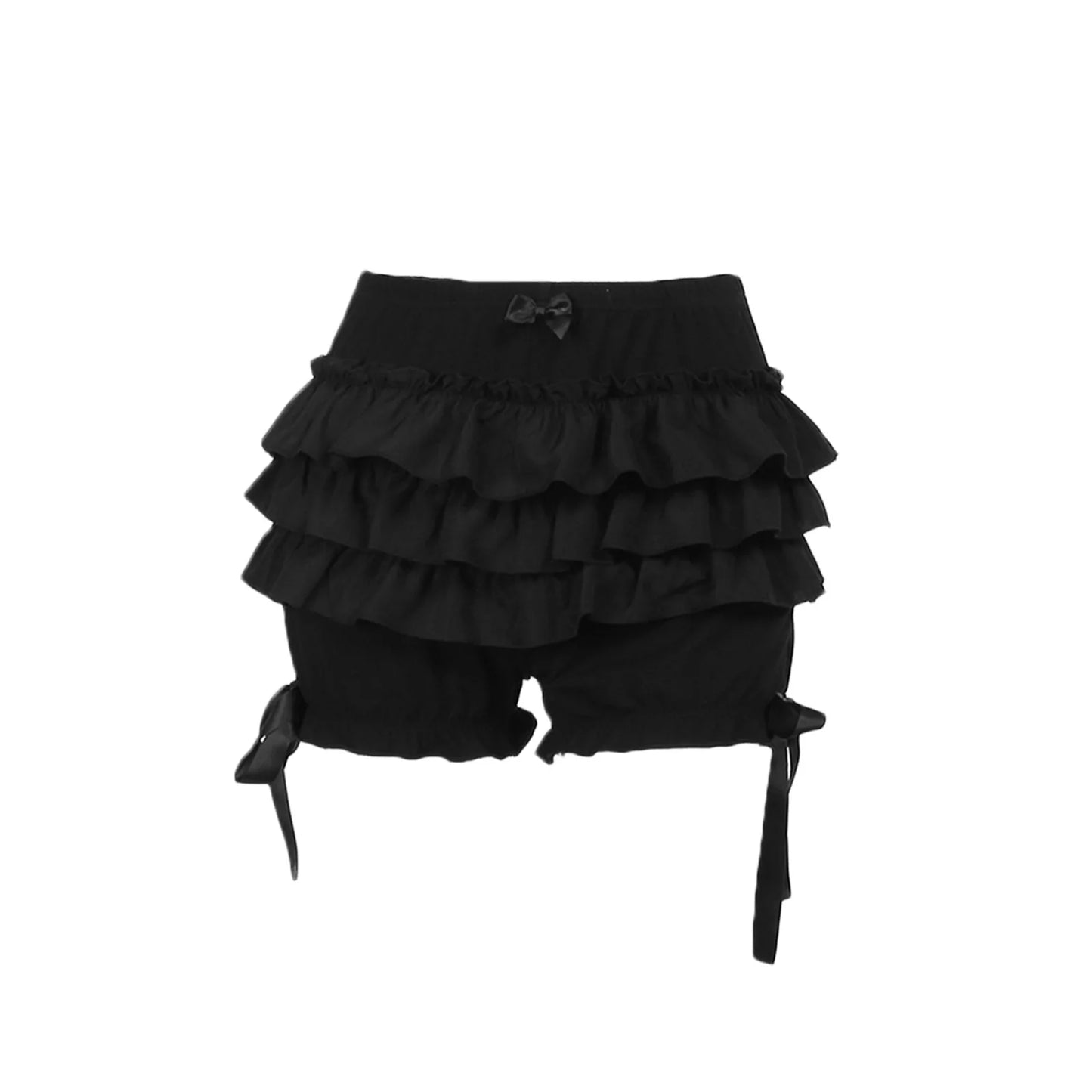Puloru Gothic Black Bloomer Shorts Women's Summer Elastic Waist Ruffle Layered Shorts Harajuku Streetwear High Waist Bottoms