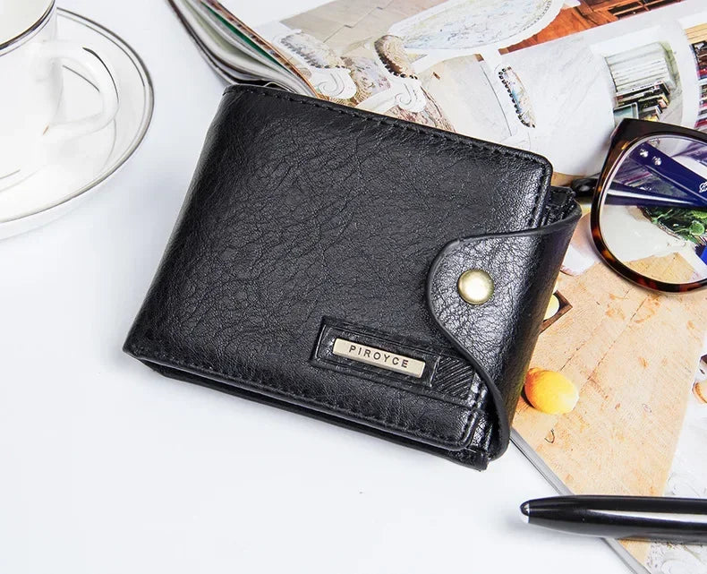 Men's Vintage PU Leather Wallet, Compact Card Holder & Purse, Durable Casual Slim Design with Metal Hasp