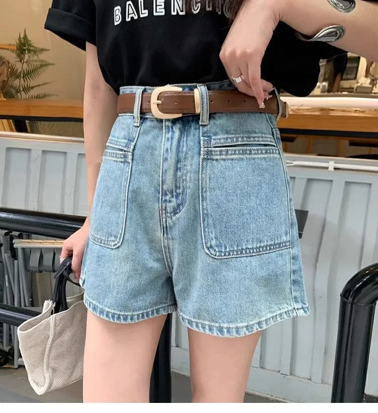 Retro High Waist Straight Jeans Shorts Female Hot Girl Versatile Slim A-line Loose Wide-leg Hot Pants Ins