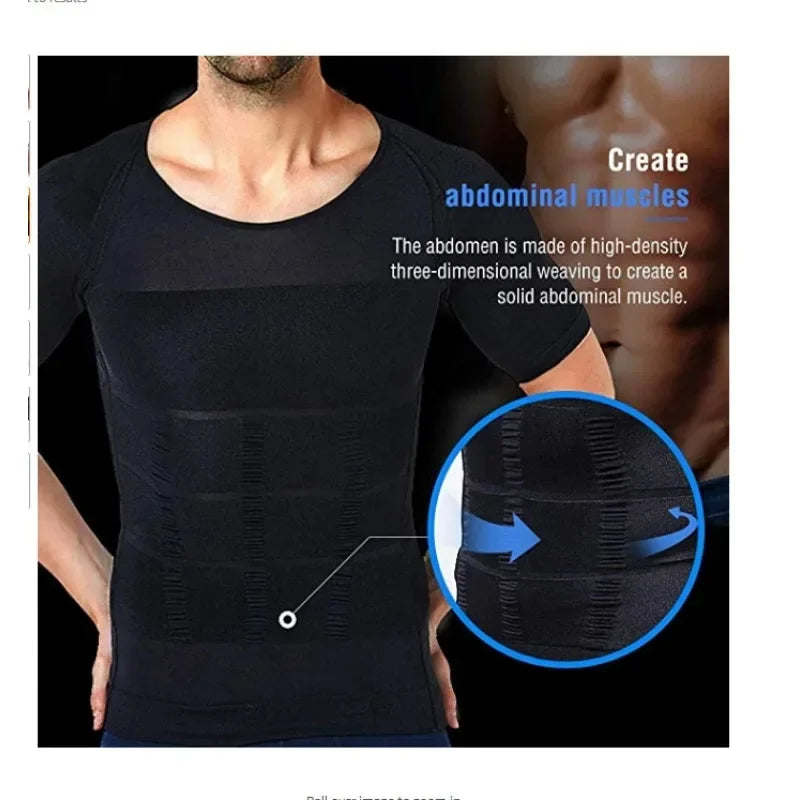 Men Body Toning T-Shirt Body Shaper Corrective Slimming Posture Belly Fat Control Compression Slim Corset Man Modeling Underwear
