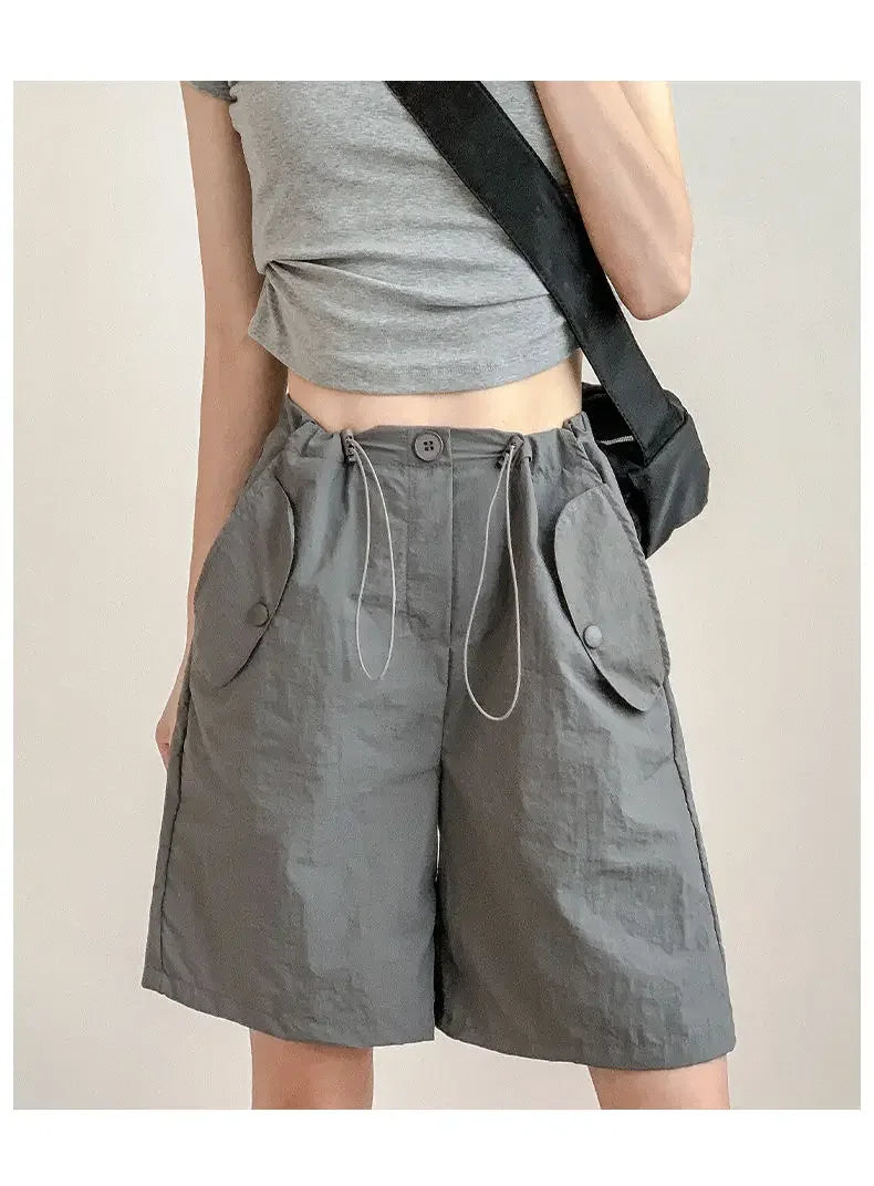Working Shorts for Women in Summer Thin New Style Khaki A-line Casual Loose Wide-leg Sports Five-point Pants