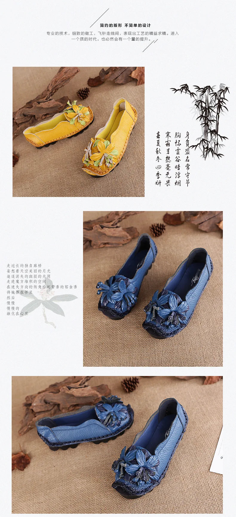 Genuine Leather Ballet Flats Women's Slip On Loafers Vintage Handmade Flower Soft Muffin Platform Casual Walk Dress Shoes Woman