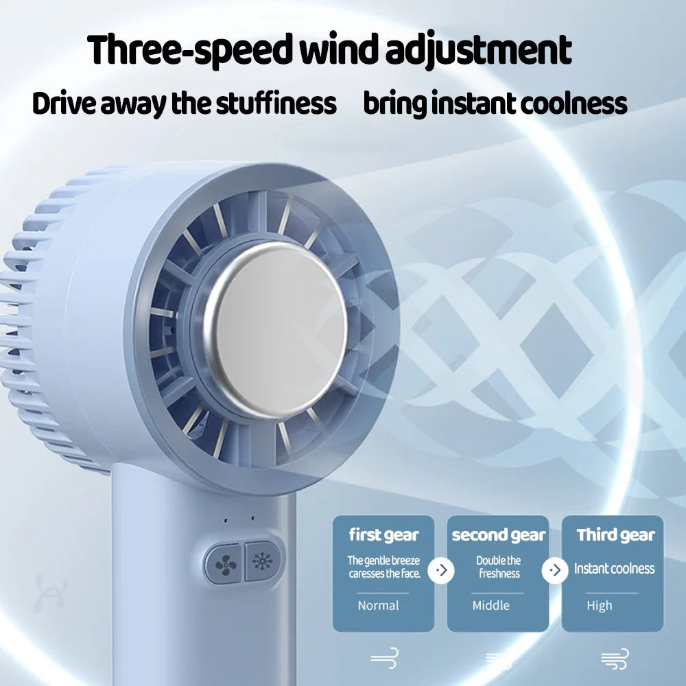Portable Ice Compress Mini Fan with Hook 3-speed Wind Adjustable USB Rechargeable High-speed Handheld Turbo Fan 3S Fast Cooling